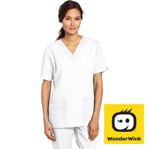 🍃2/$20🍃WONDERWINK Women's Scrubs Bravo 5 Pocket V-Neck Top, White, X-Large